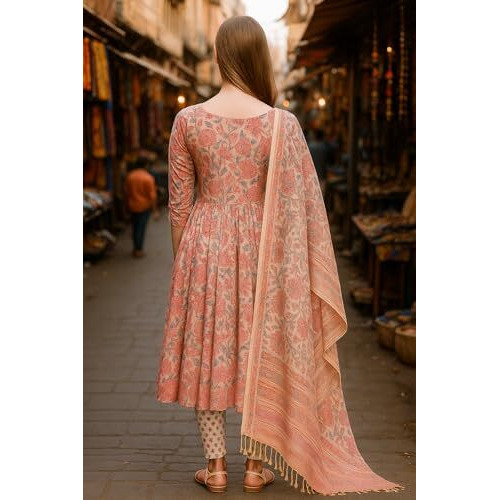 Yashika Floral Regular Women's Cotton Blend Printed Kurta With Pants And Dupatta Set (Az-Ys-Ks2092_Cg1_Pink