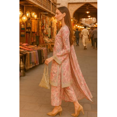 Yashika Floral Regular Women's Cotton Blend Printed Kurta With Pants And Dupatta Set (Az-Ys-Ks2186_Cg1_Pink