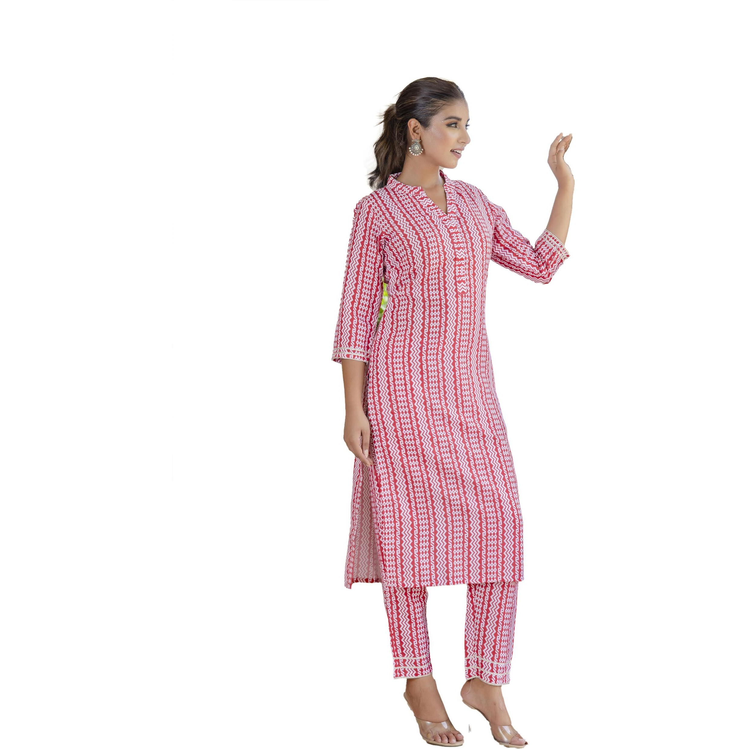 Yashika Regular Kurta Trendy Tradition For Today's Women Stay On-Trend Yet Traditional With Our Cotton Blend Printed Kurti Pant Sets (Az-Ys-P4-Ks2147-S_Red