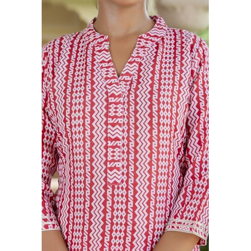 Yashika Regular Kurta Trendy Tradition For Today's Women Stay On-Trend Yet Traditional With Our Cotton Blend Printed Kurti Pant Sets (Az-Ys-P4-Ks2147-S_Red