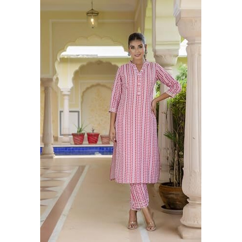 Yashika Regular Kurta Trendy Tradition For Today's Women Stay On-Trend Yet Traditional With Our Cotton Blend Printed Kurti Pant Sets (Az-Ys-P4-Ks2147-S_Red