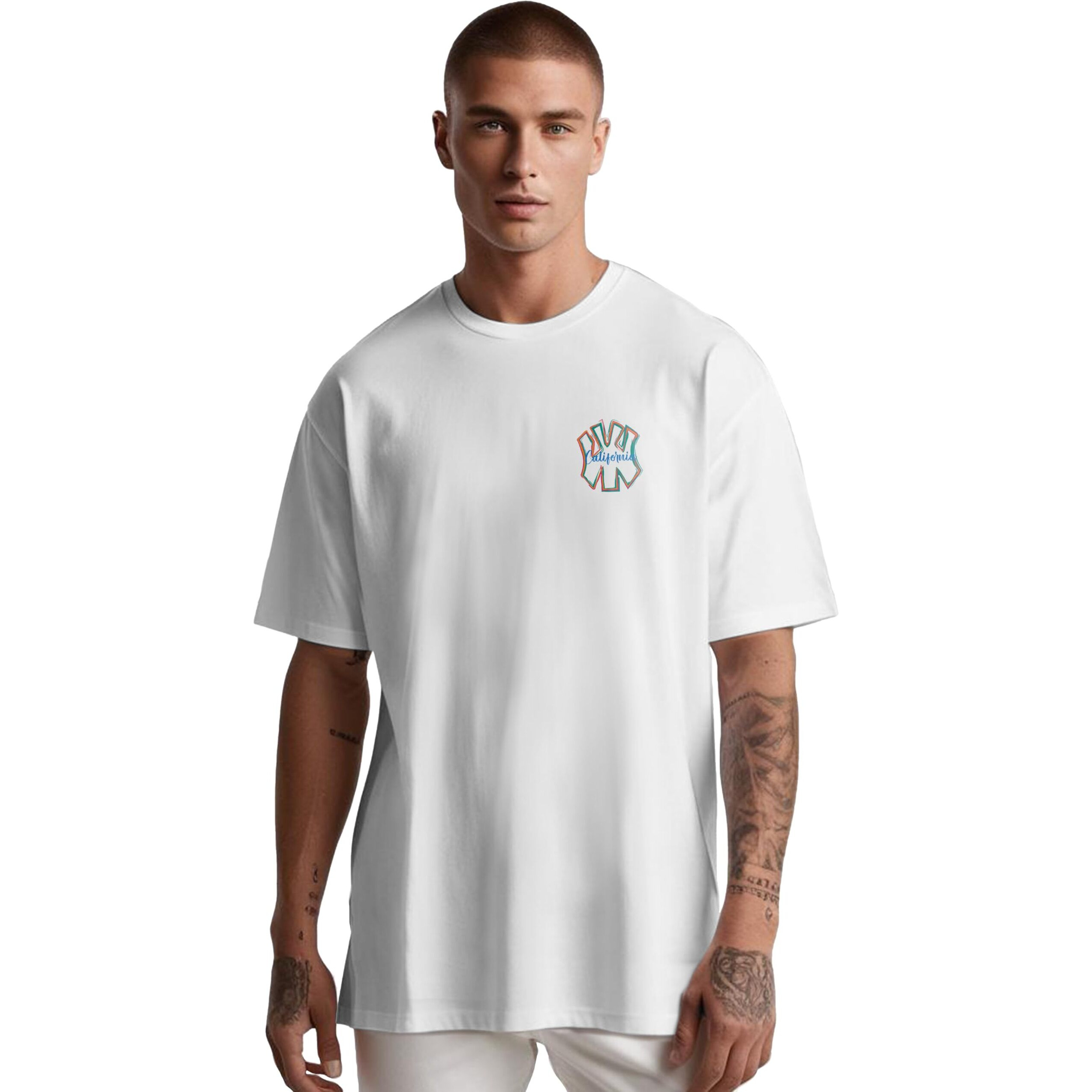 Peppyzone Men's Oversized Fit T-Shirt (Pz-Ost-Trendy42_White