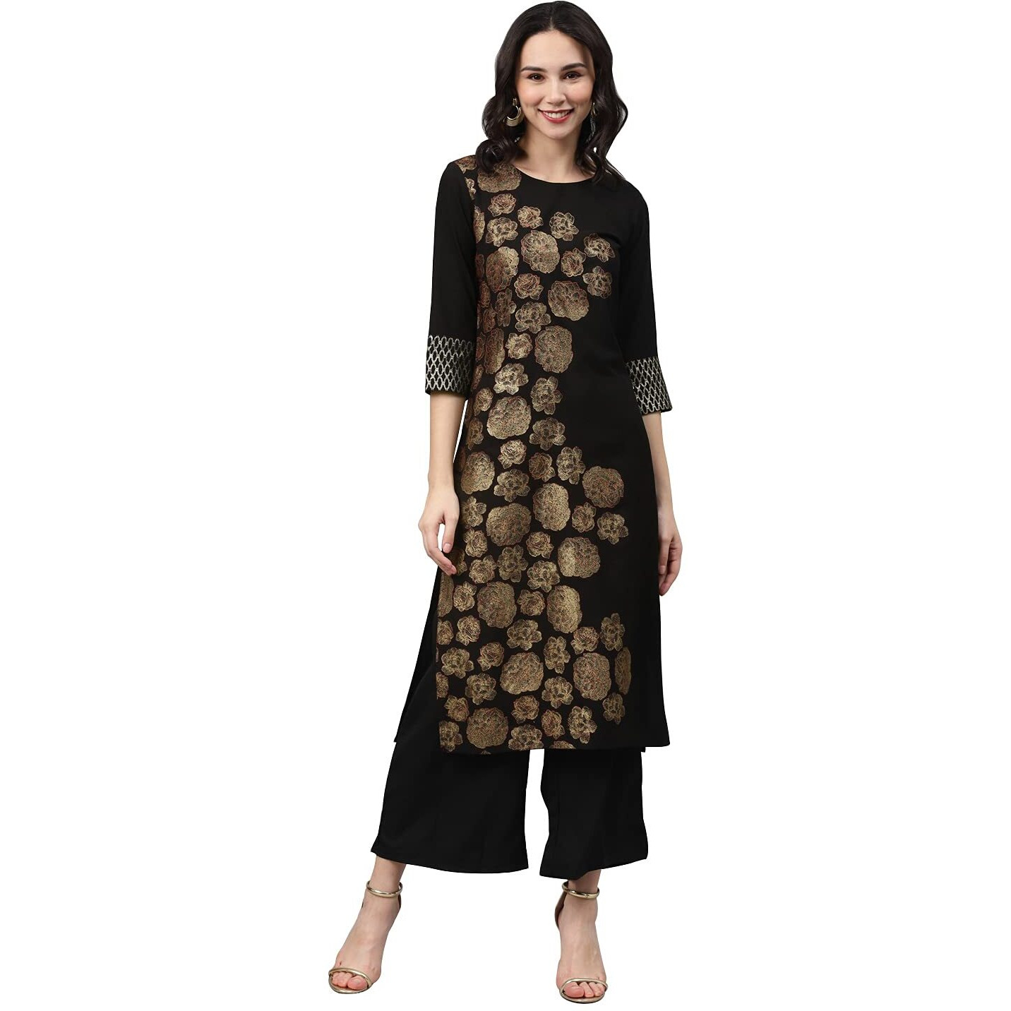 Ziyaa Crepe Women's Pista Green Poly Silk Printed Straight Kurta Pant With Dupatta (Zikucr3439Andpl-S_Black_S)