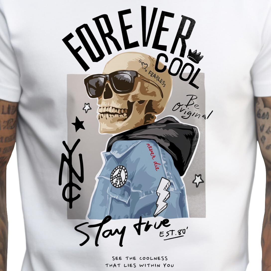 Peppyzone Men's Regular Fit T-Shirt (Pz-Skullrider132_White4