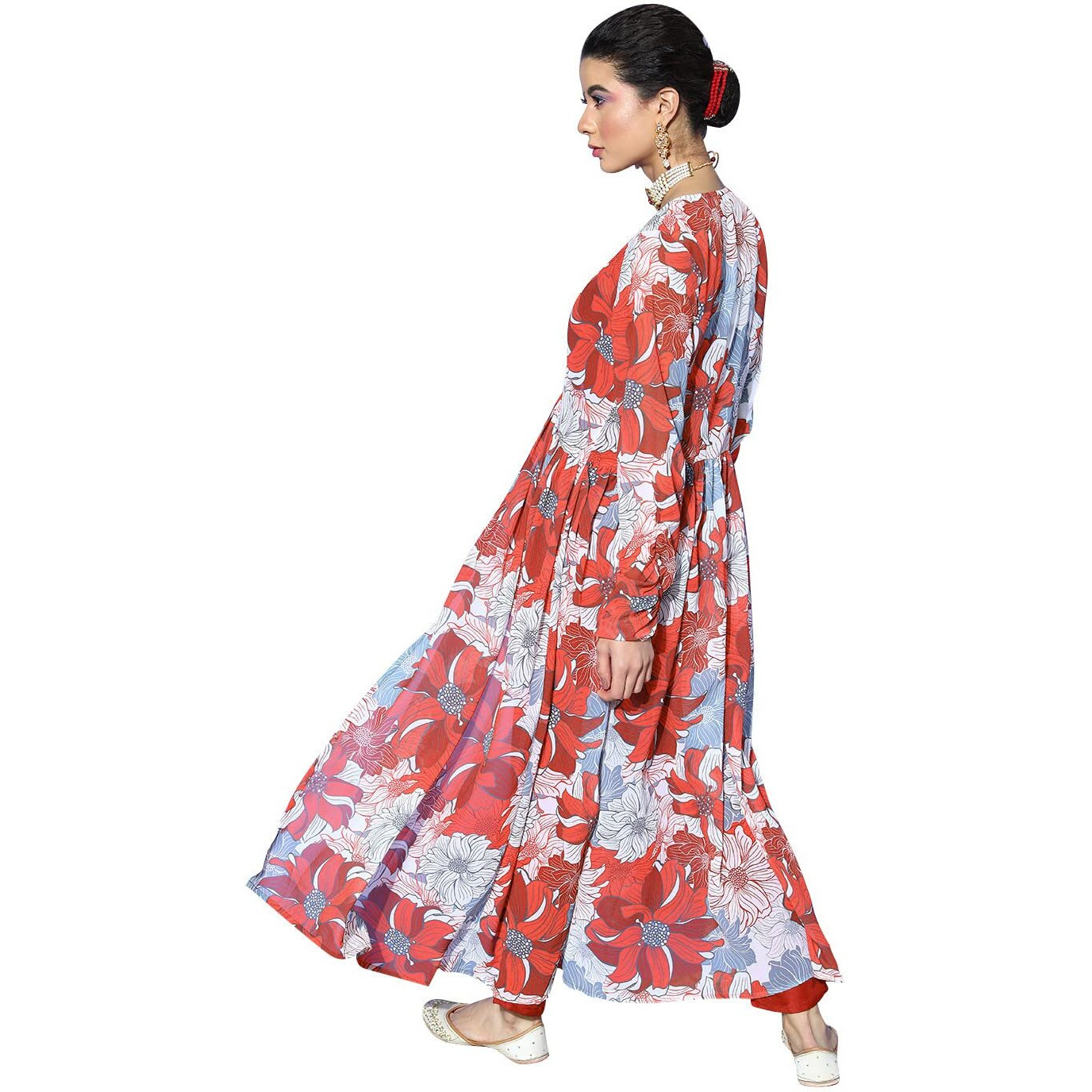 Ziyaa Women's Dark Red Georgette Flared Top And Pant Set(Zikugr3753Andpa-Xxl)