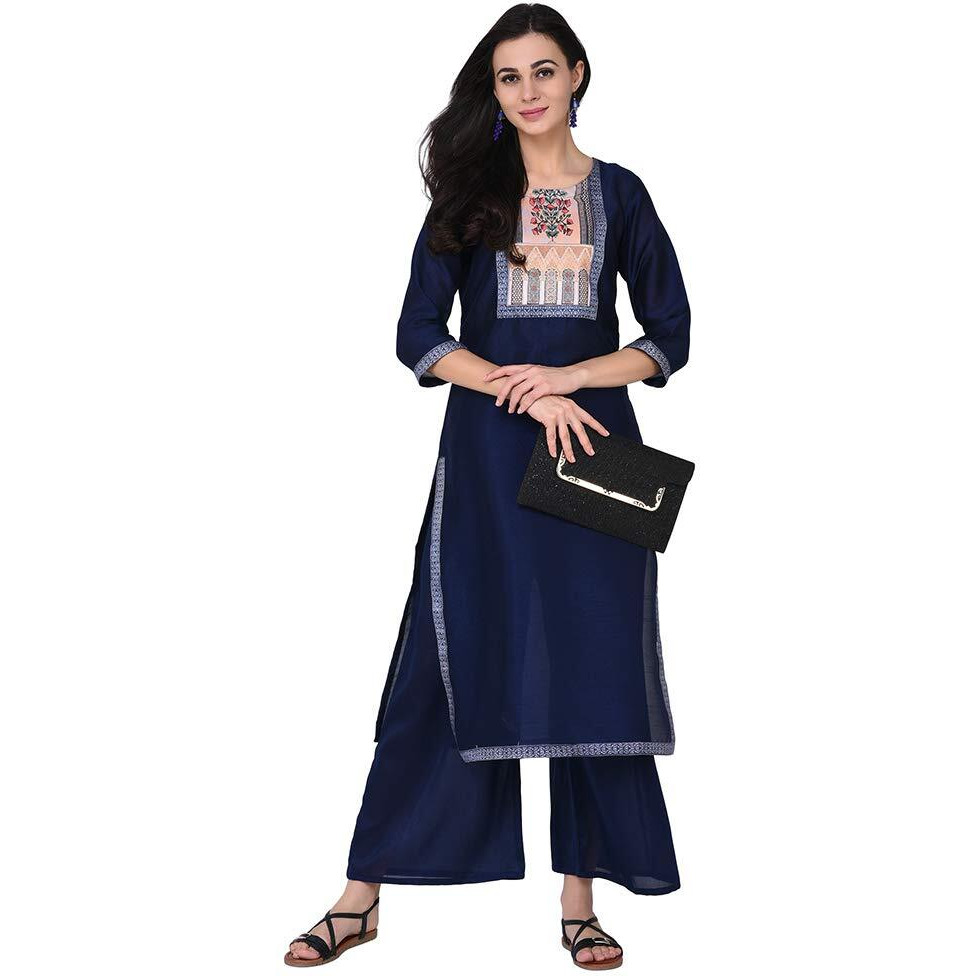 Ziyaa Women's Art Silk Straight Kurta (Zikups2413-S_Blue_S)