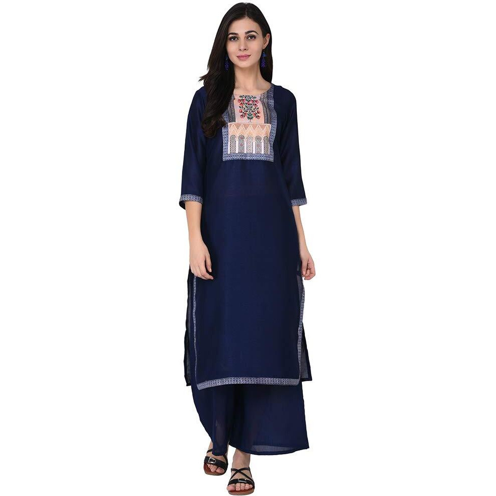Ziyaa Women's Art Silk Straight Kurta (Zikups2413-S_Blue_S)