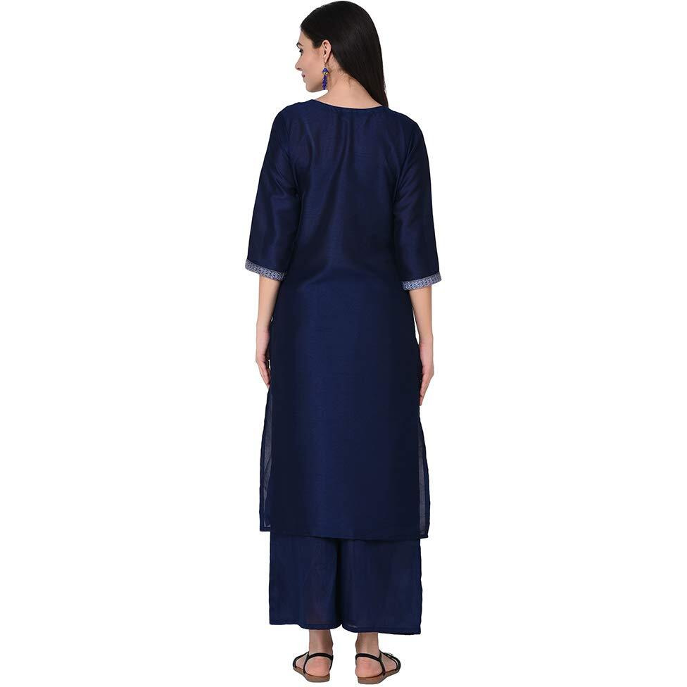 Ziyaa Women's Art Silk Straight Kurta (Zikups2413-S_Blue_S)