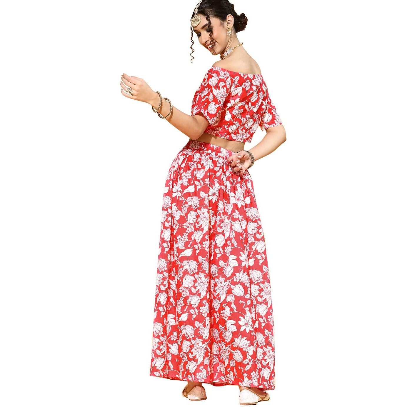 Ziyaa Women's Red Poly Silk Straight Top And Skirt Set(Zikups3637Andsk-M)