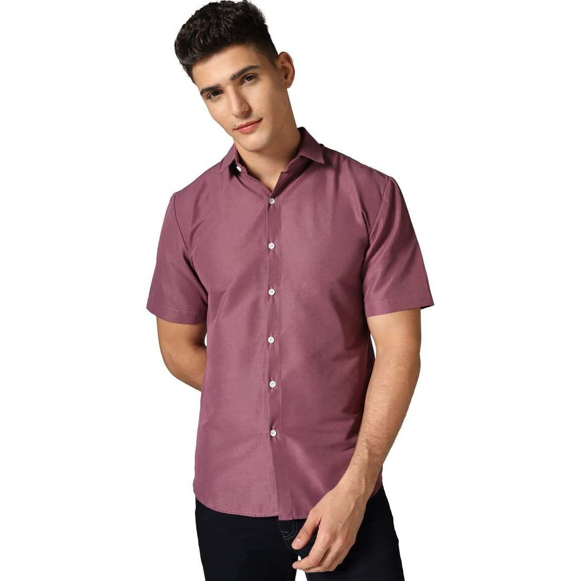 Om Sai Latest Creation Mens Rayon Man Casual Shirt Regular Fit Western (Oslc-Ms-6057_Purple_Xl)