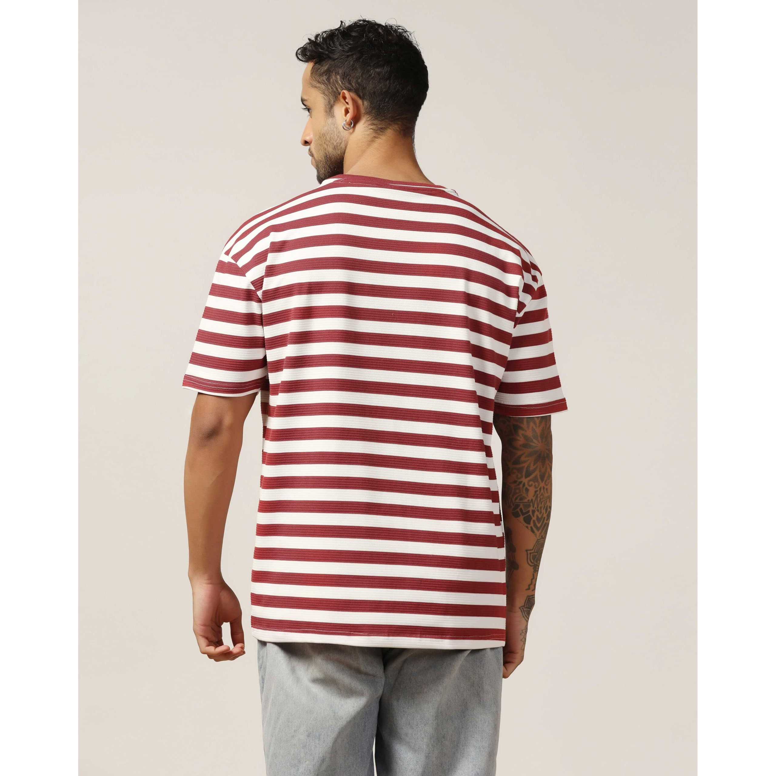 Om Sai Latest Creation Loose Fit T Shirt For Men, Drop Shoulder T-Shirt For Men. (Medium, Red)