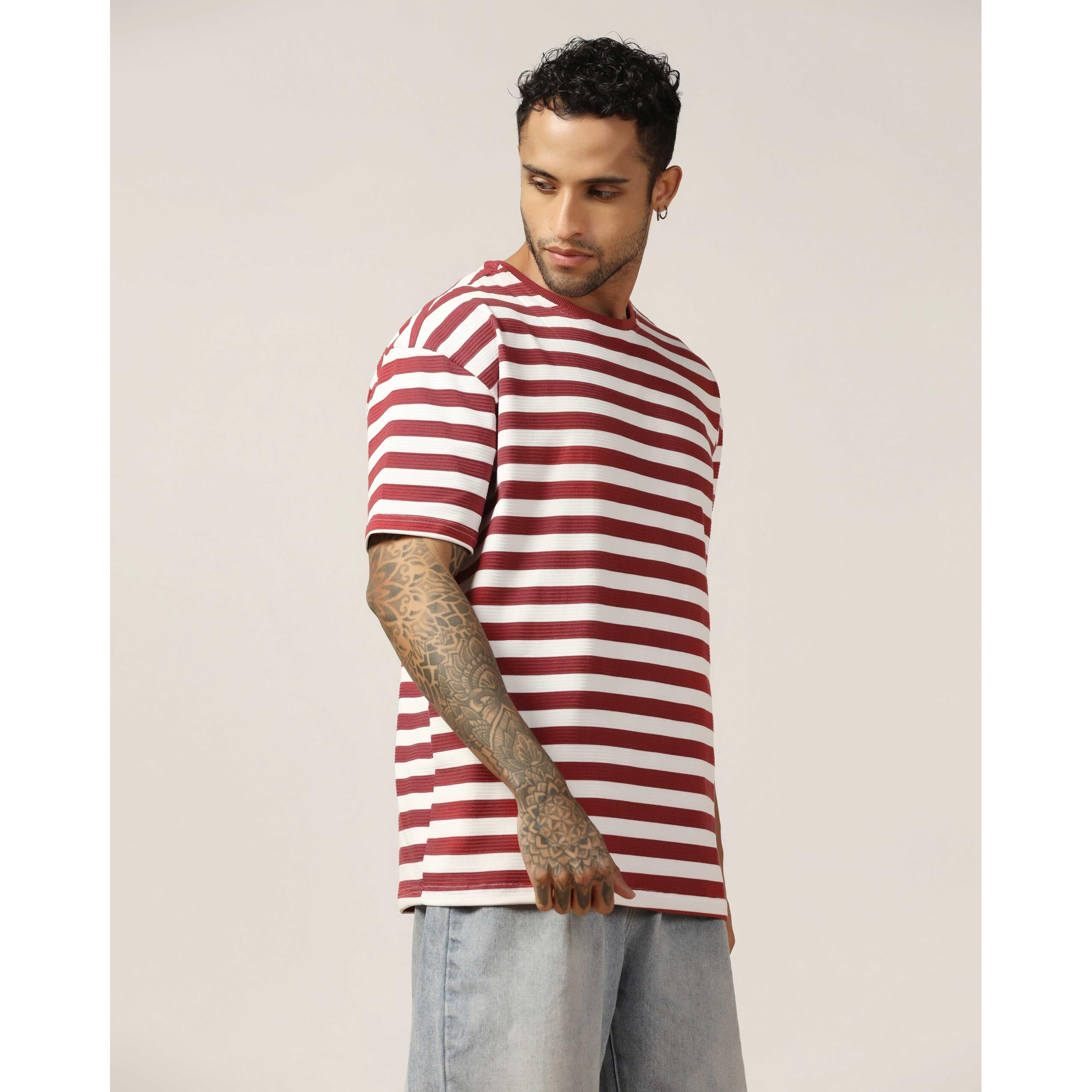 Om Sai Latest Creation Loose Fit T Shirt For Men, Drop Shoulder T-Shirt For Men. (Medium, Red)