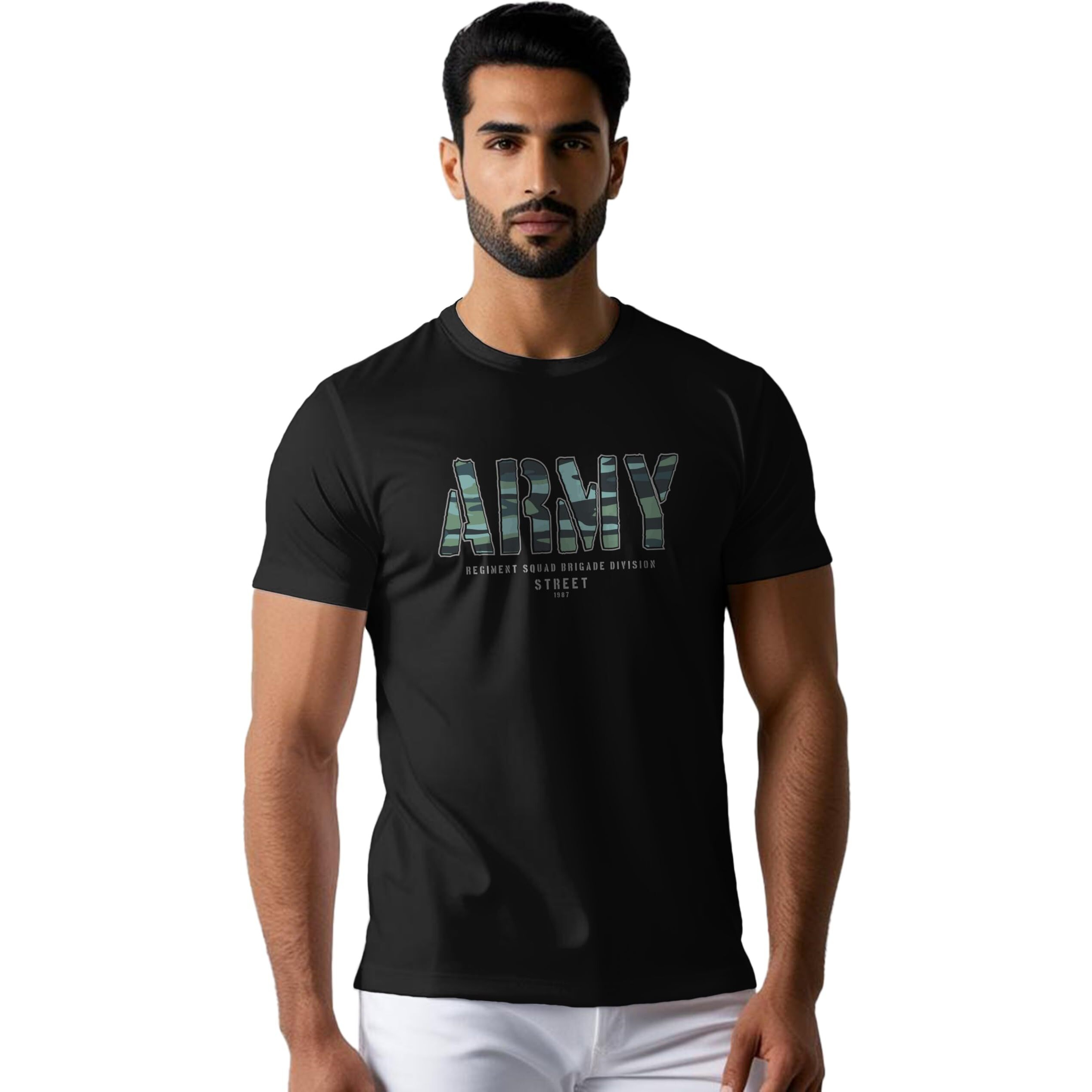 Peppyzone Men's Regular Fit T-Shirt (Pz-Army433_Black