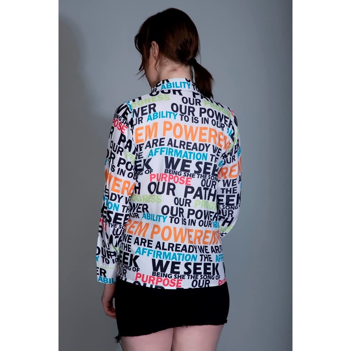 Om Sai Latest Creation Girl's/Women's Western Top With Collar Neck Typographic Printed & Full Regular Cuff Sleeves||Casual Wear||Office Wear Western Top For Girl's/Women's. (Xx-Large, White)