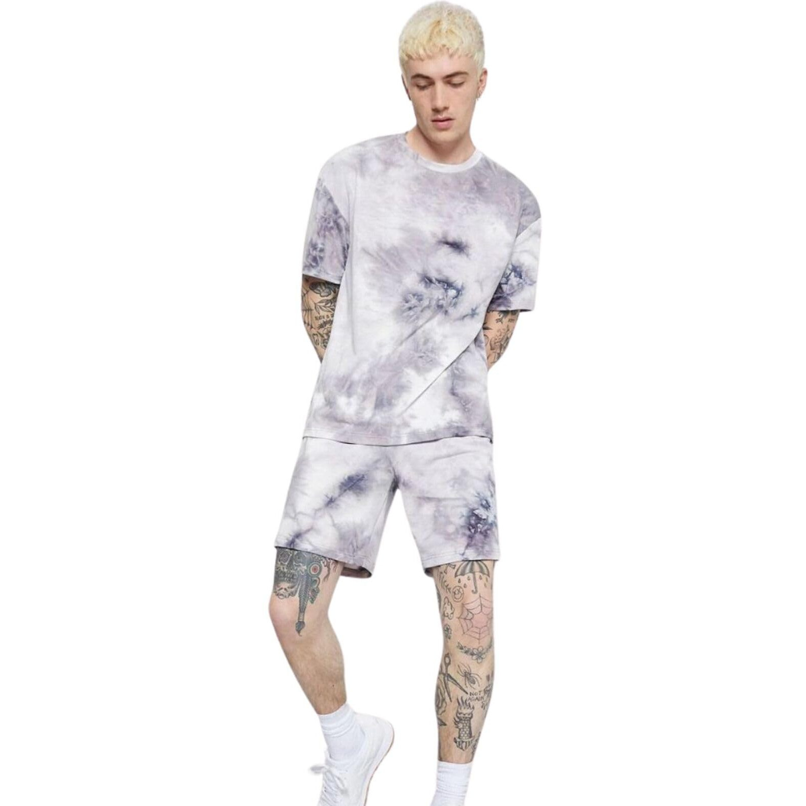 Om Sai Latest Creation Lycra Unisex Night Dress || Tie-Dye Night Wear Beach Wear Summer Wear Short Pajama Set || Sleepwear Loungewear T-Shirt & Shorts|| Night Suit For Men & Women. (Large, Black)