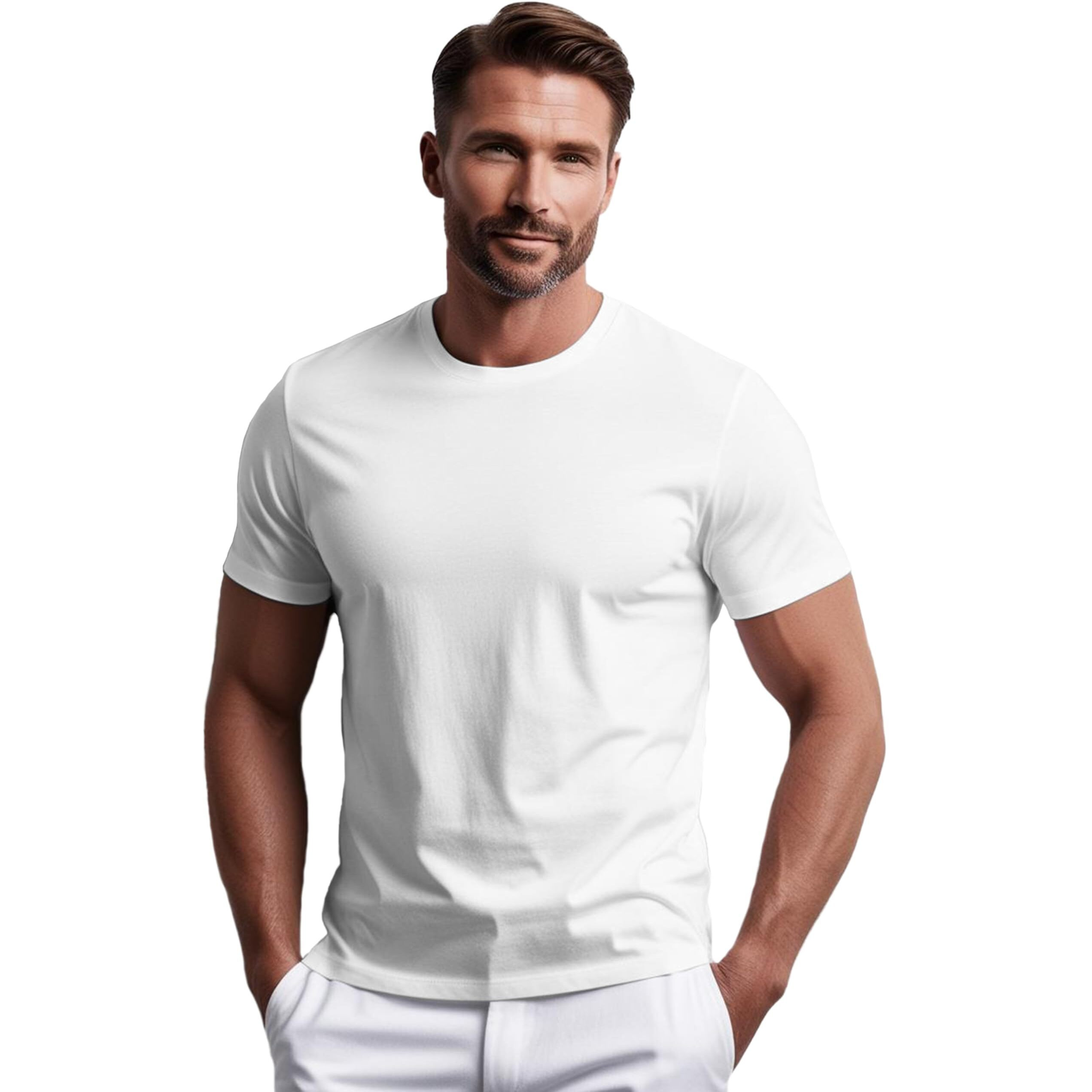 Peppyzone Men's Regular Fit Pure Cotton Solid T Shirt For Men (L, White)