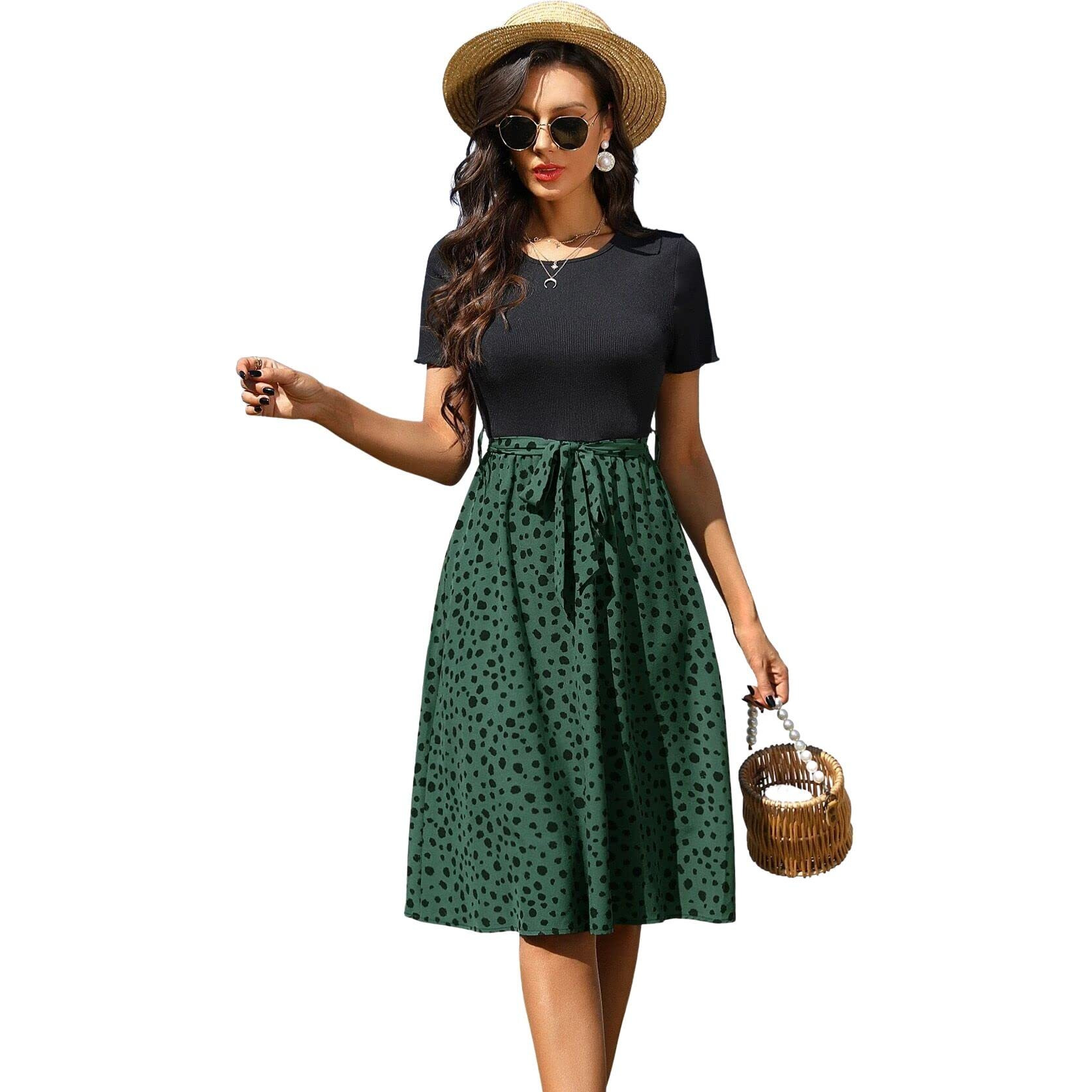 Om Sai Latest Creation Girl's/Women's A-Line Rayon Western Skirt | Knee Length Midi Skirt For Girls/Womens | Casual Wear Soft & Easy Wear For All Day Long. (Xx-Large, Green)