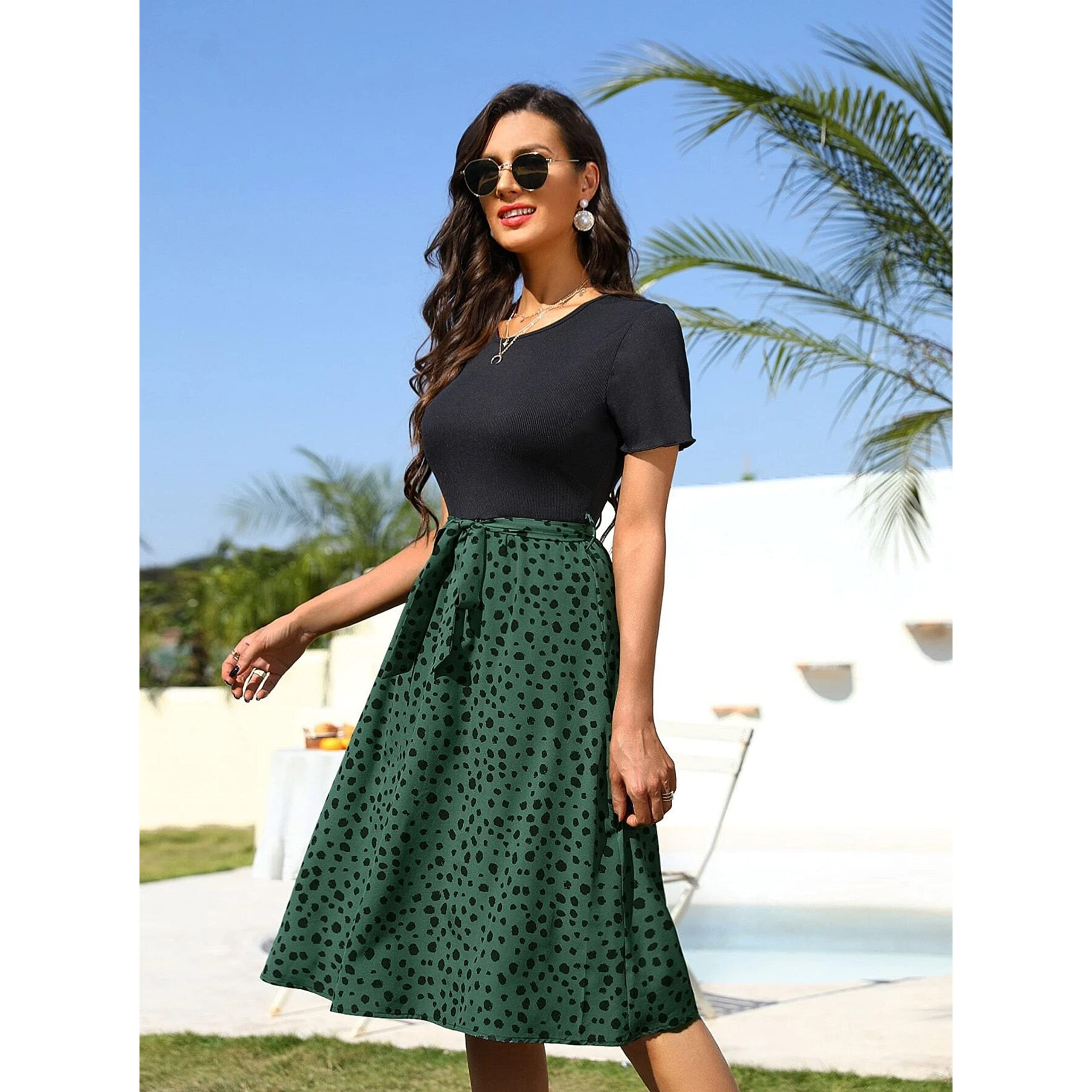 Om Sai Latest Creation Girl's/Women's A-Line Rayon Western Skirt | Knee Length Midi Skirt For Girls/Womens | Casual Wear Soft & Easy Wear For All Day Long. (Xx-Large, Green)