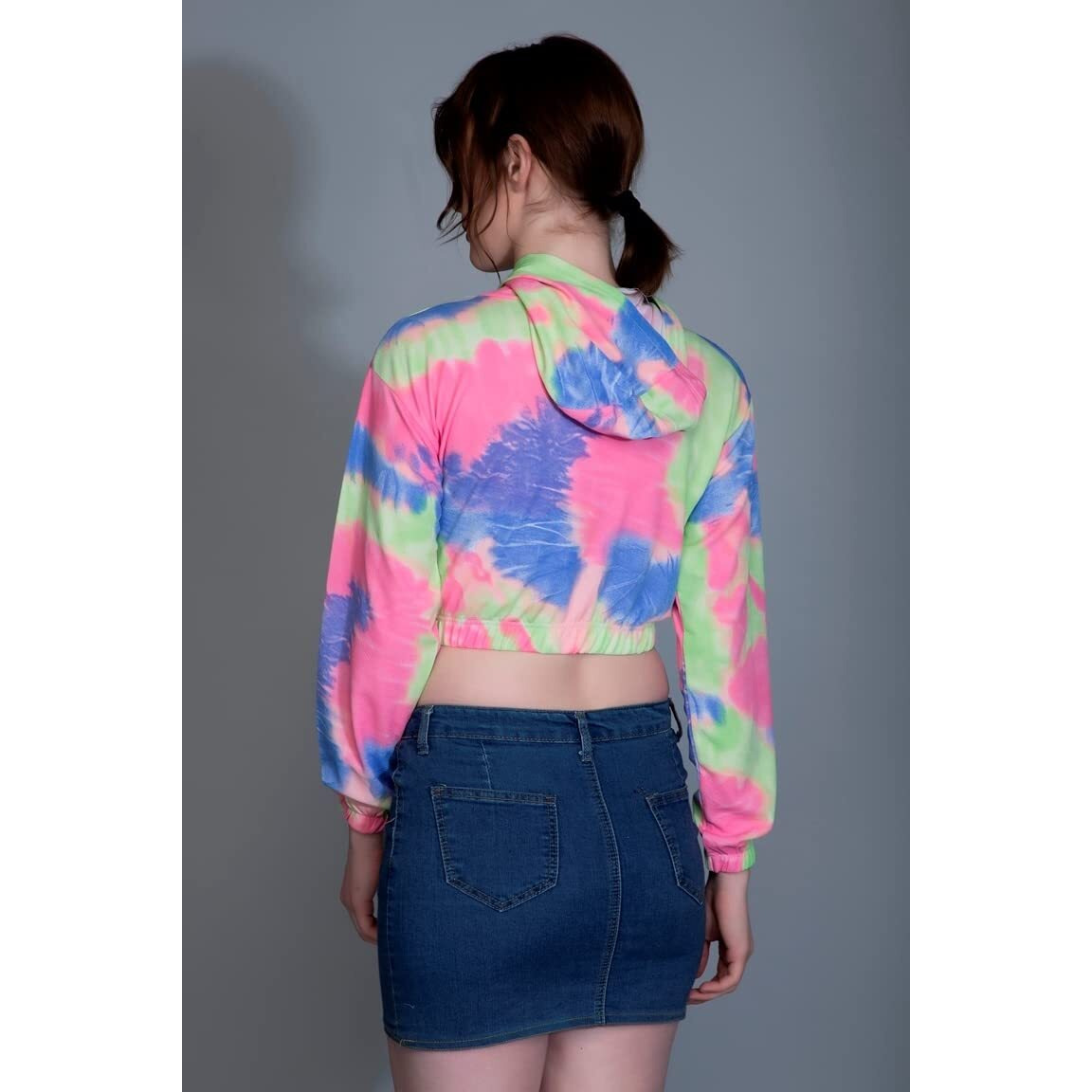 Om Sai Latest Creation Girl's/Women's Solid Western Crop Top With Tie-Dye Printed & Full Sleeves For Girl's/Women's|| Casual Wear|| Running Wear Western Crop Top For Girl's/Women's. (Small, Multi)