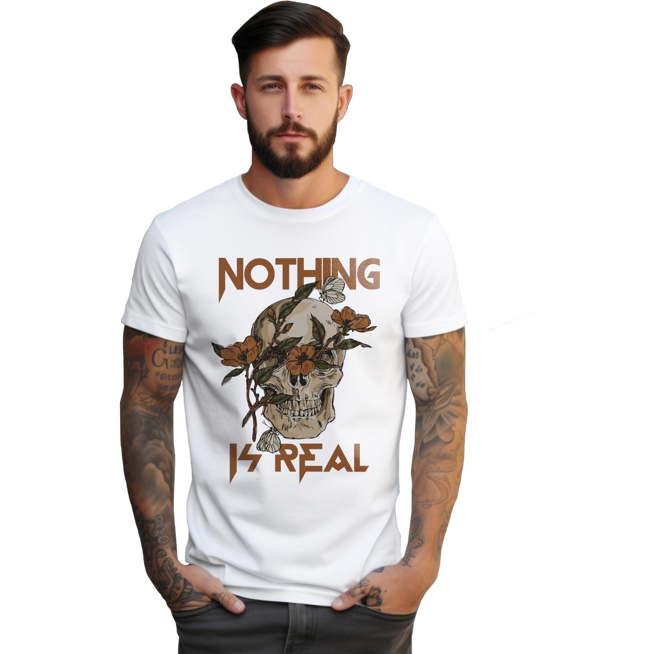 Peppyzone Men's Regular Fit T-Shirt (Pz-Skull458_White