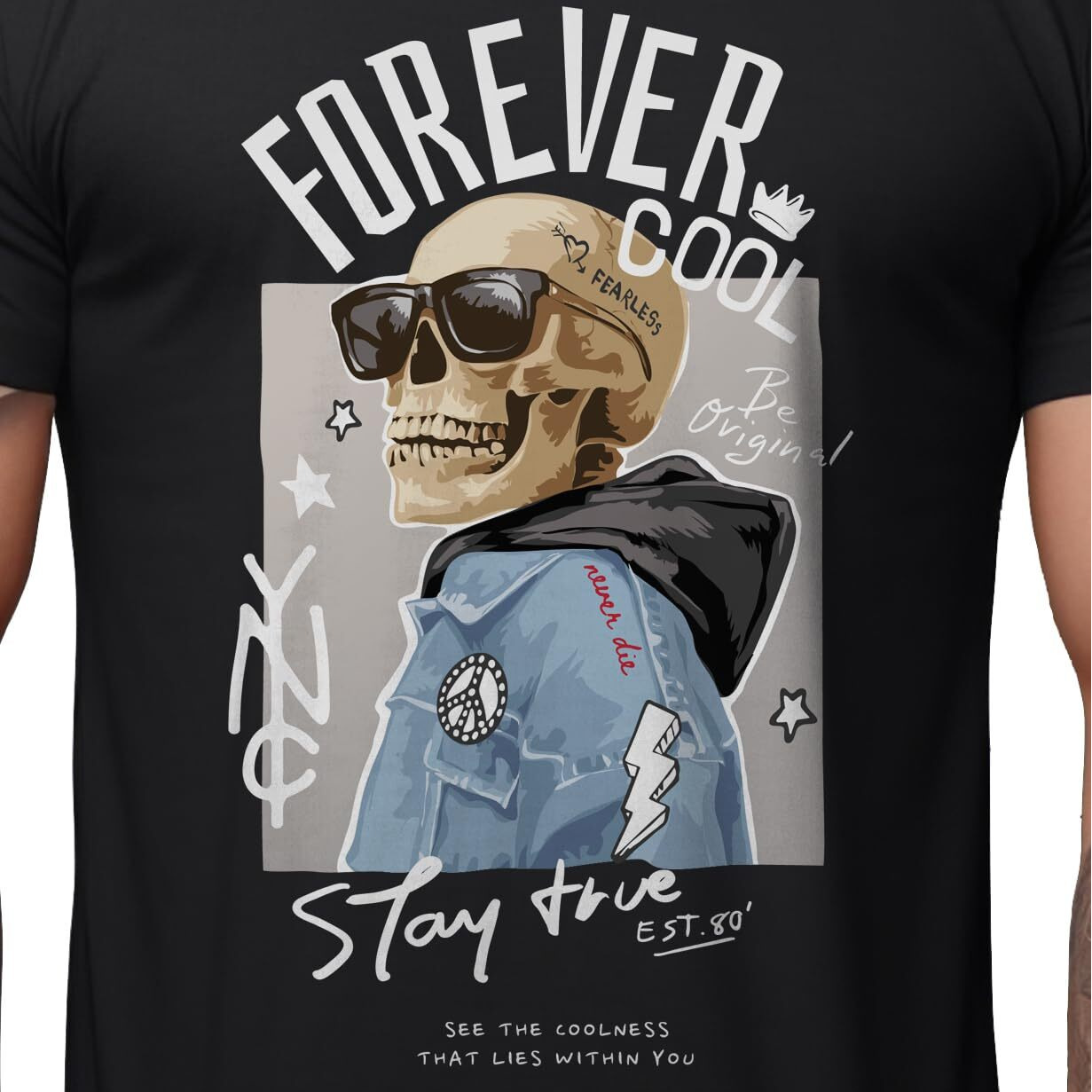 Peppyzone Men's Regular Fit T-Shirt (Pz-Skullrider132_Black4