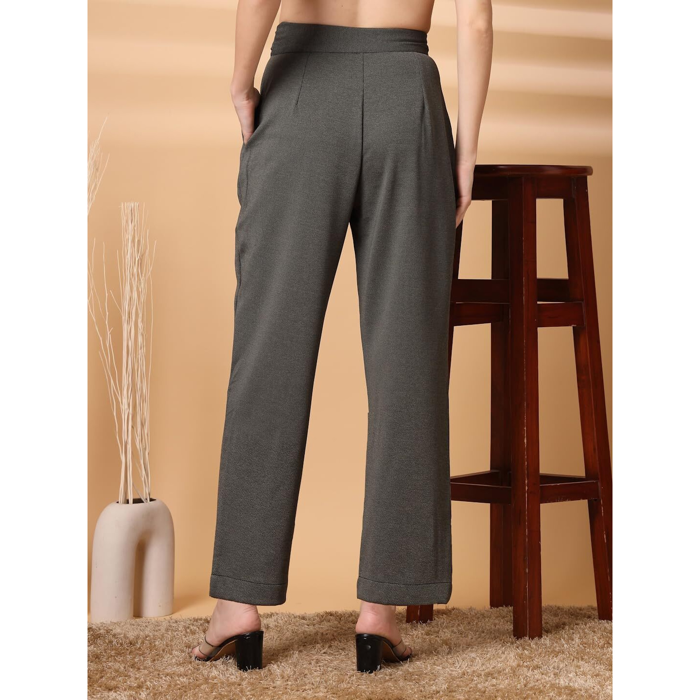 Women's Wide Leg Pants | Solid Green Stretchable Polyester Trousers | Stylish Korean Clothing | Flared, Straight Fit, Baggy, And Loose Jeggings For Girls And Women