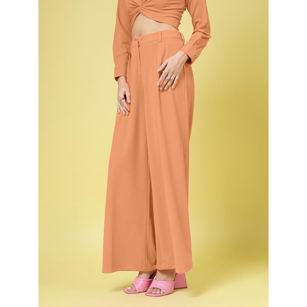 Women's Val Wide Leg Women Trouser | Pants For Womans | Korean Pant For Woman | Formal Pant For Woman | Flared, Baggy, And Loose For Girls Apricot Orange