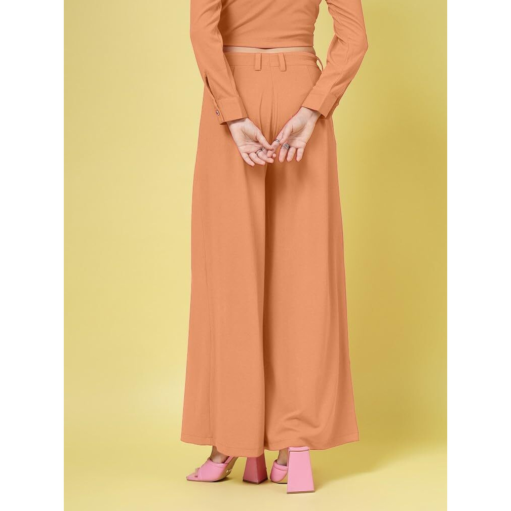 Women's Val Wide Leg Women Trouser | Pants For Womans | Korean Pant For Woman | Formal Pant For Woman | Flared, Baggy, And Loose For Girls Apricot Orange