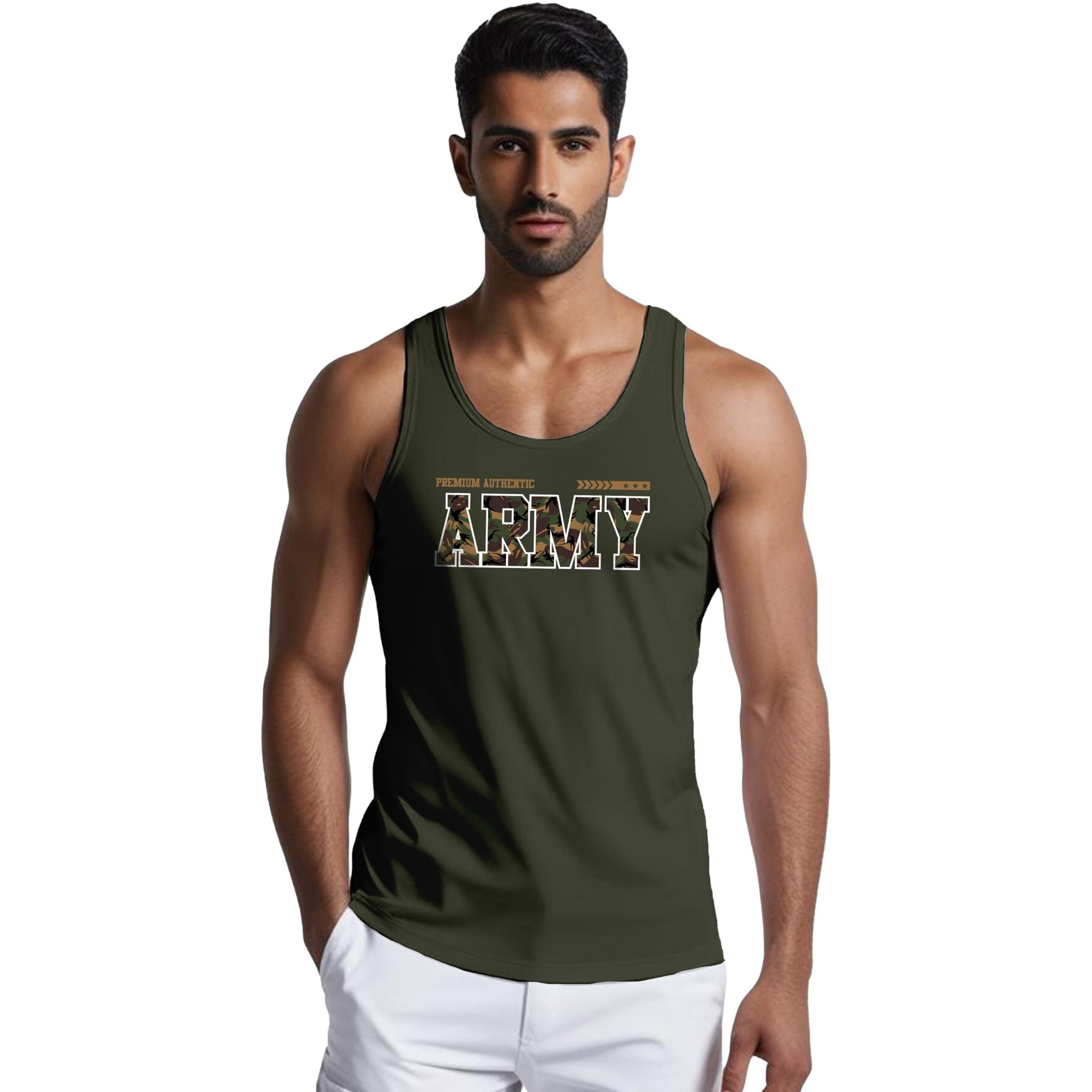 Peppyzone Army Printed 100% Cotton Tank Top Vest For Men (Xl, Olive2)