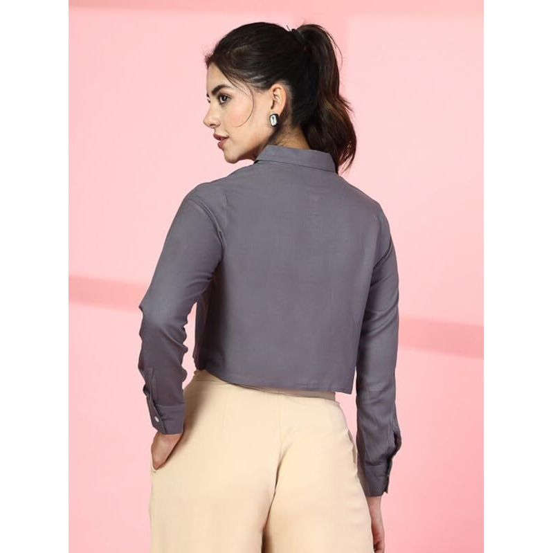 Oomph Casual Crop Shirts For Women, Full Sleeve, Grey, Msh112