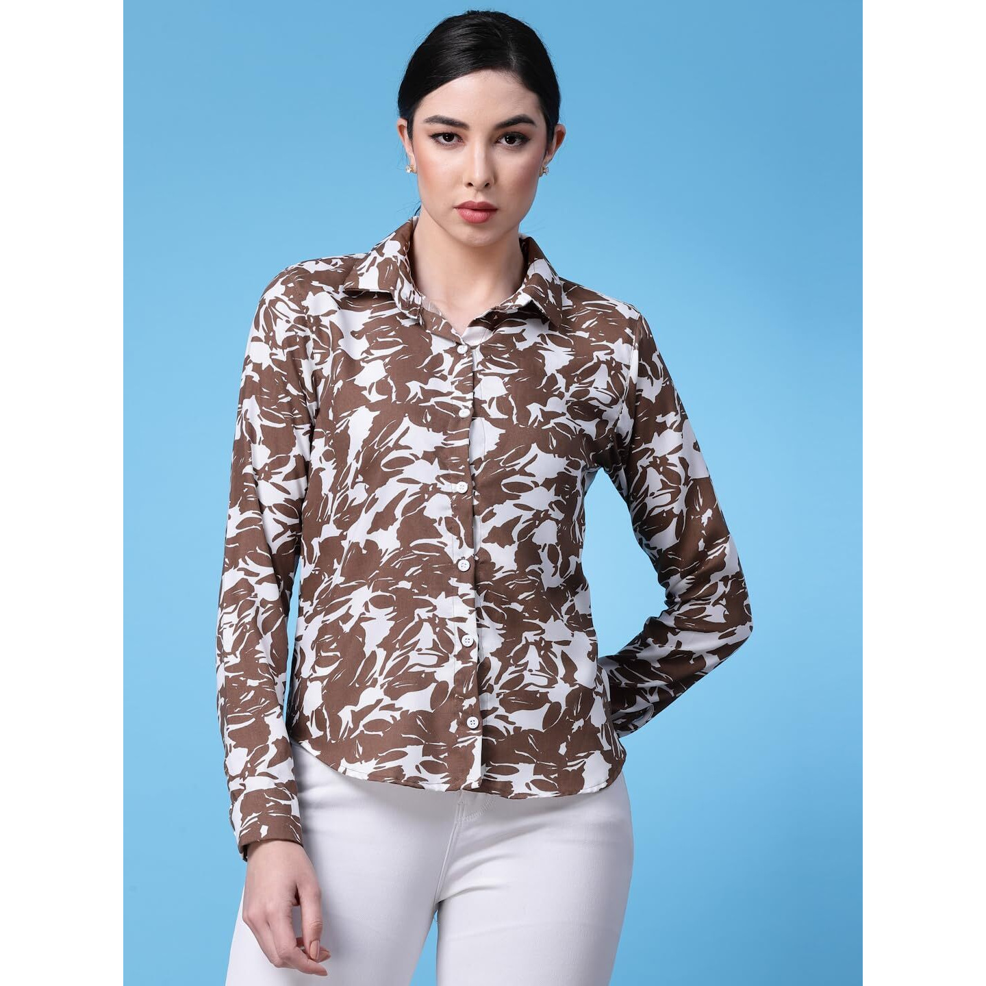 Oomph Shirts For Women, Floral Printed, Brown
