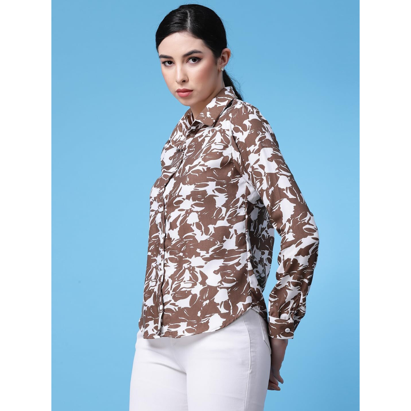 Oomph Shirts For Women, Floral Printed, Brown
