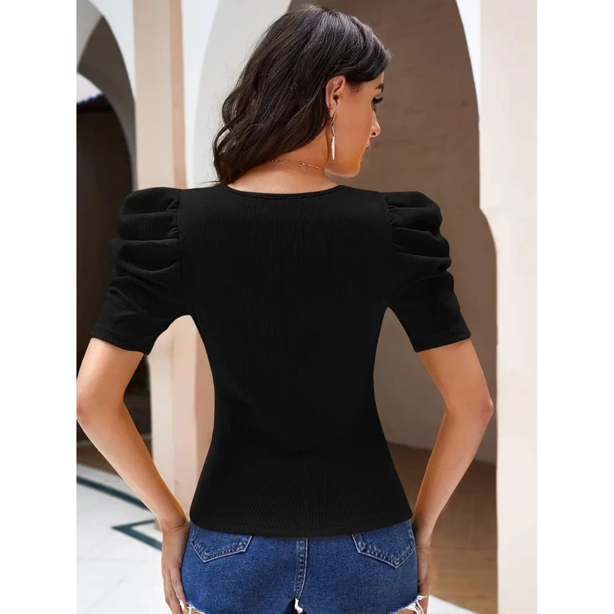 Popwings Women's Solid Regular Fit T-Shirt (B0Cv9Q7Zfz_Black