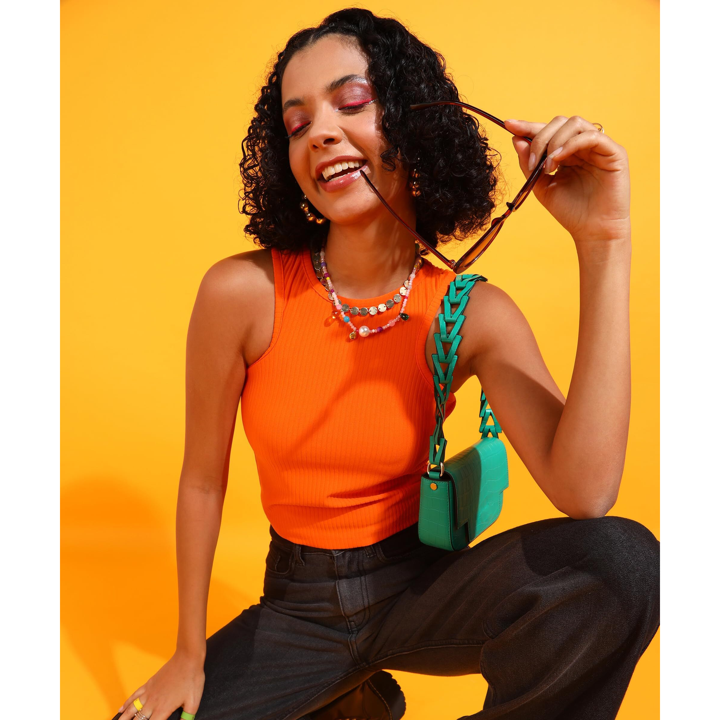 Popwings Women Casual Orange Rib Tank Crop Top Tops For Women | Stylish Tops For Women | Trendy Tops Women