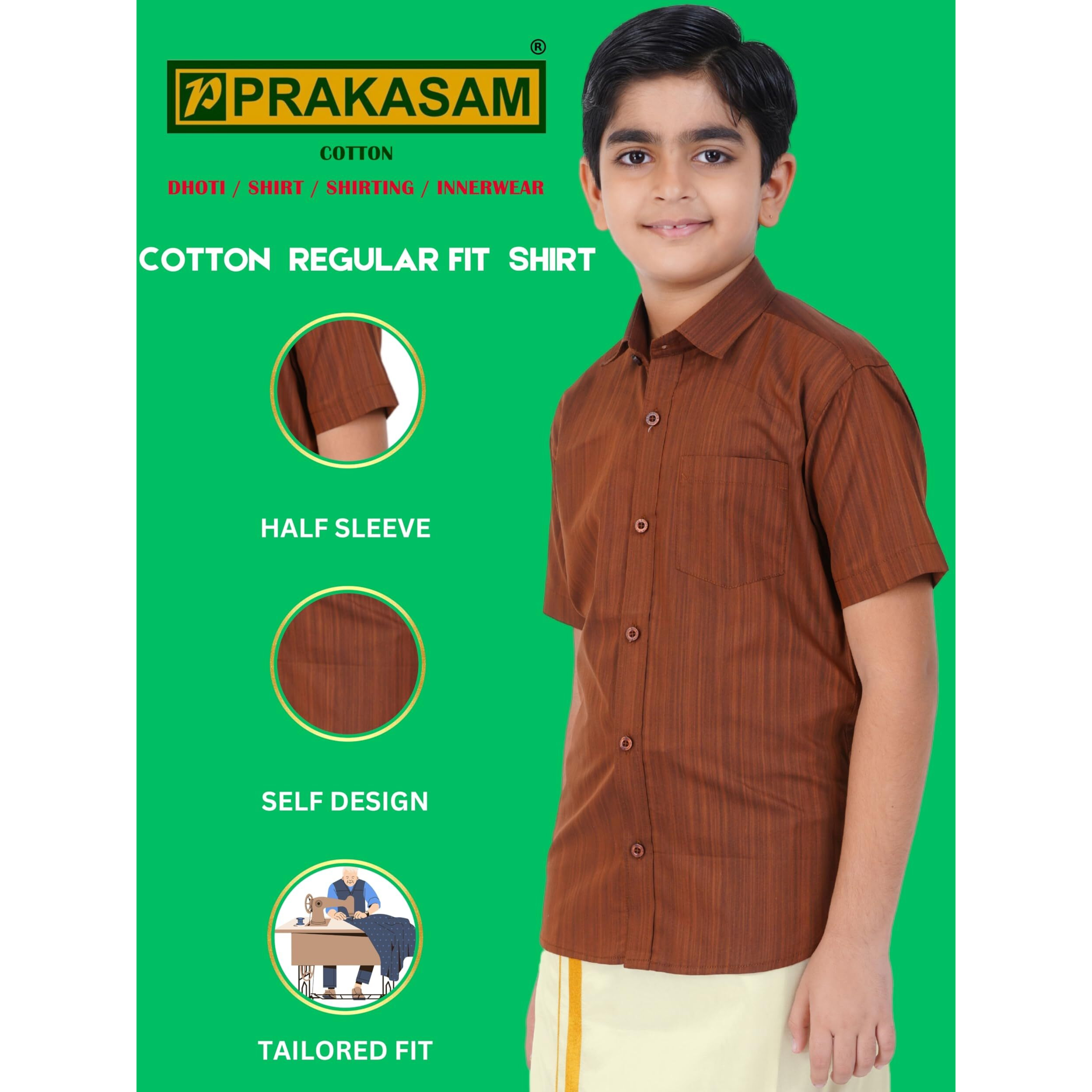 Boys Cotton Half Sleeve Self Design Shirt With Stitched Art Silk Dhoti For Boys (Madriyad-Maroon)