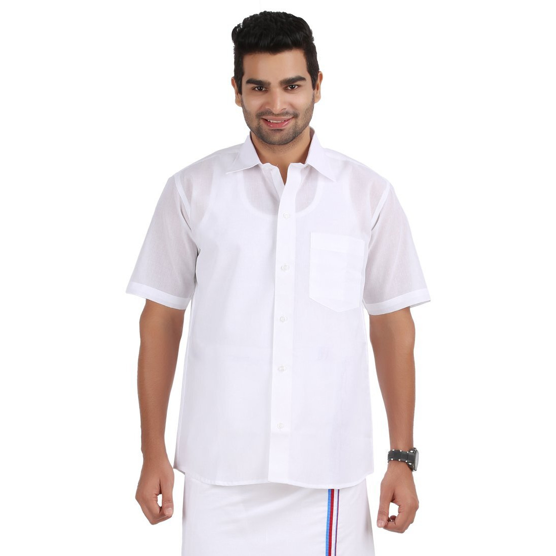 Prakasam Cotton Men's Formal Mono Cotton Half Sleeve White Shirt (40)