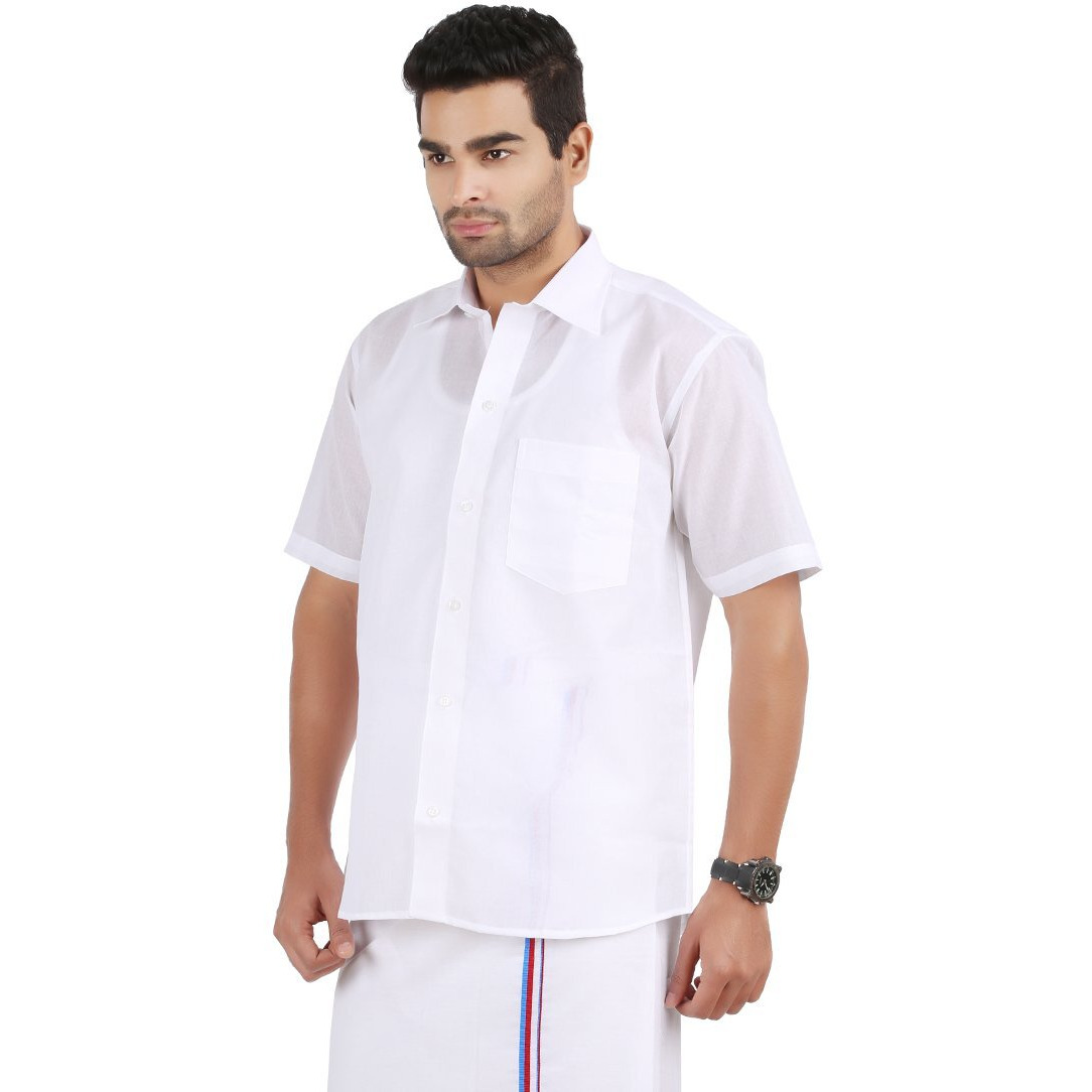 Prakasam Cotton Men's Formal Mono Cotton Half Sleeve White Shirt (40)