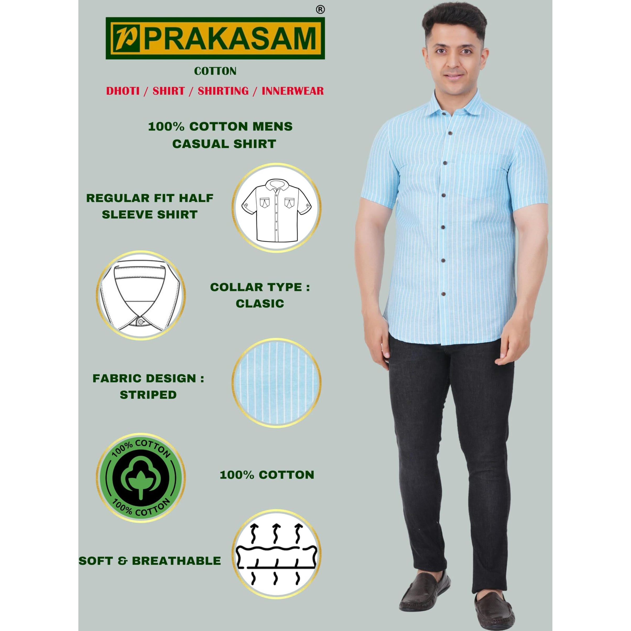 Mens Striped Regular Fit Cotton Casual Shirt Blue