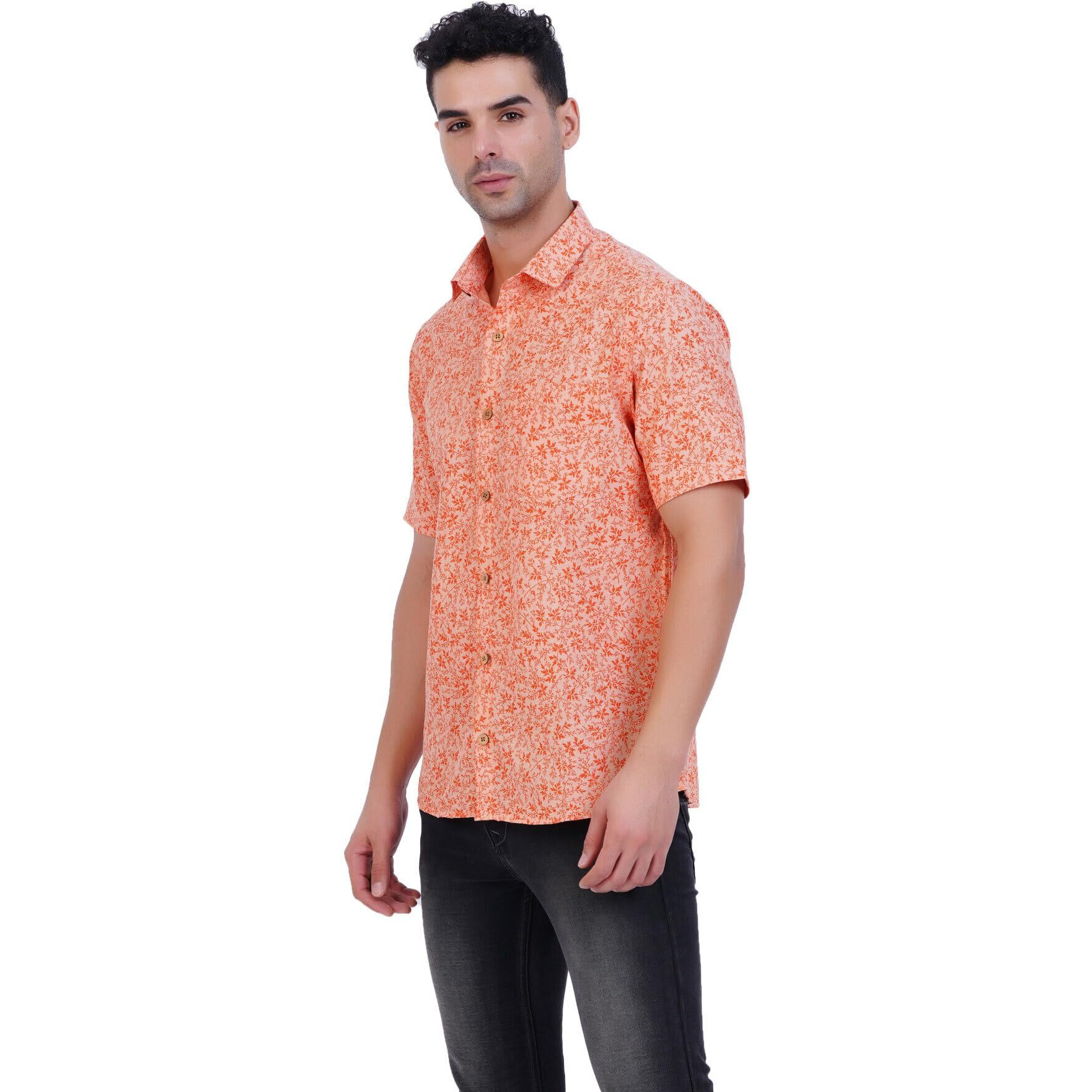 Prakasam Cotton- Slim Fit Printed Half Sleeve Cotton Shirt For Mens (Colour  Orange Size-40)