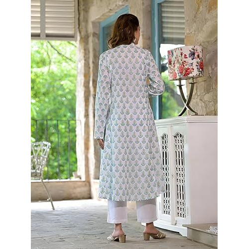 Pinkmint Women's Printed V Neck Muslin Kurta & Straight Pants With Fancy Dupatta L Festive & Celebrations Ethnic Suit Set White