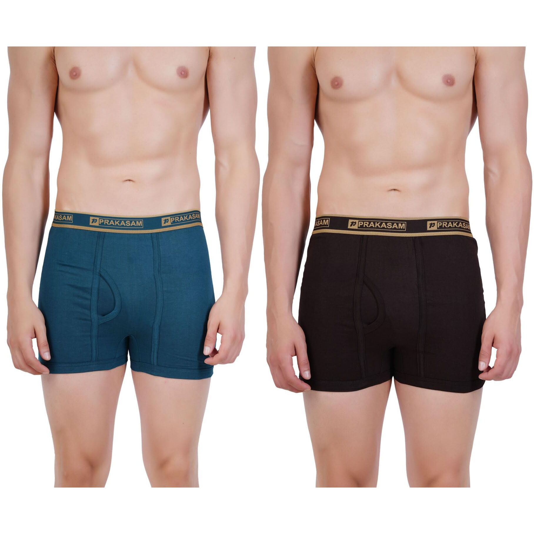 Prakasam Cotton -Marlow Mens 100% Pure Combed Cotton Outer Elastic Plain Trunks (Pack Of 2)