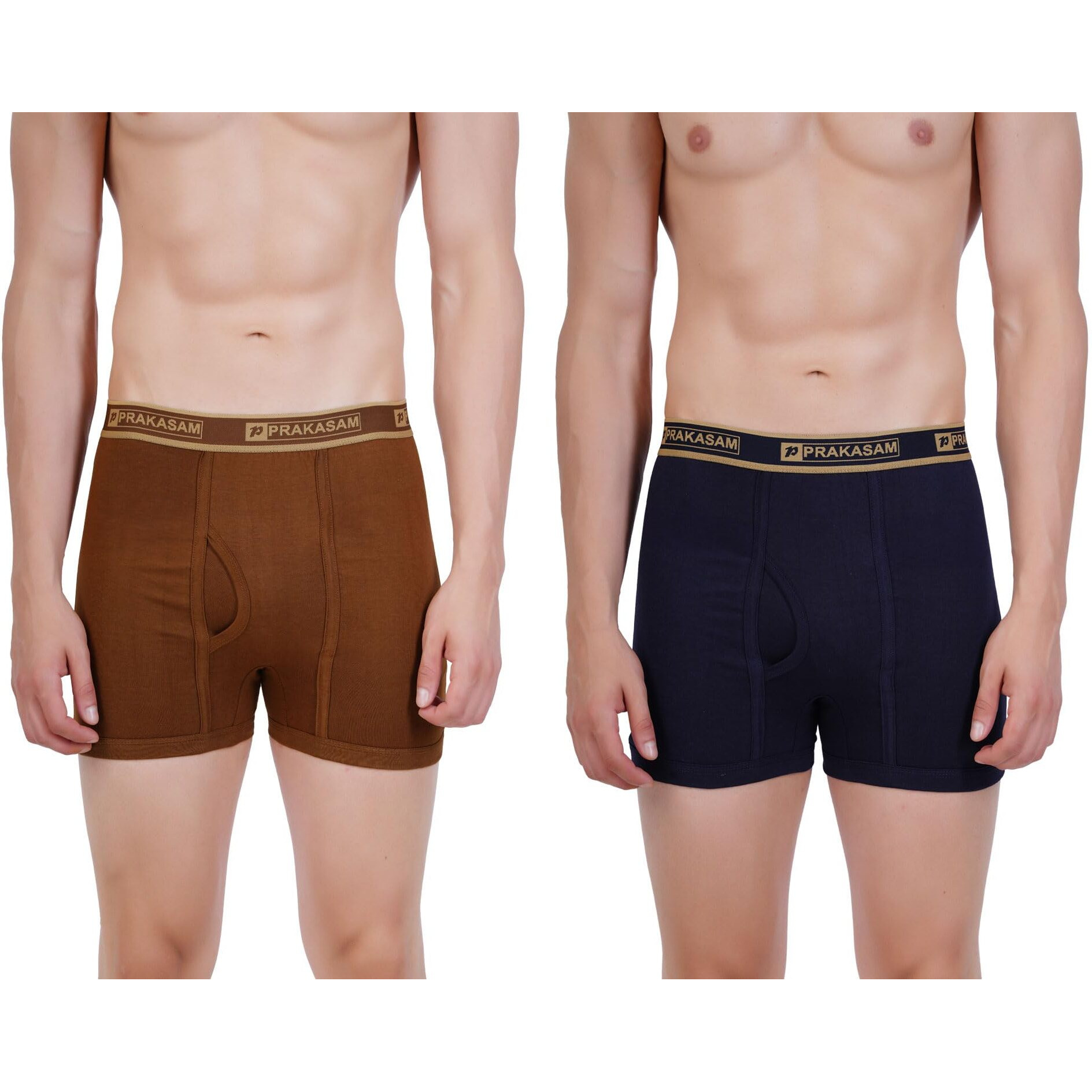 Prakasam Cotton -Marlow Mens 100% Pure Combed Cotton Outer Elastic Plain Trunks (Pack Of 2) Gold, Navy