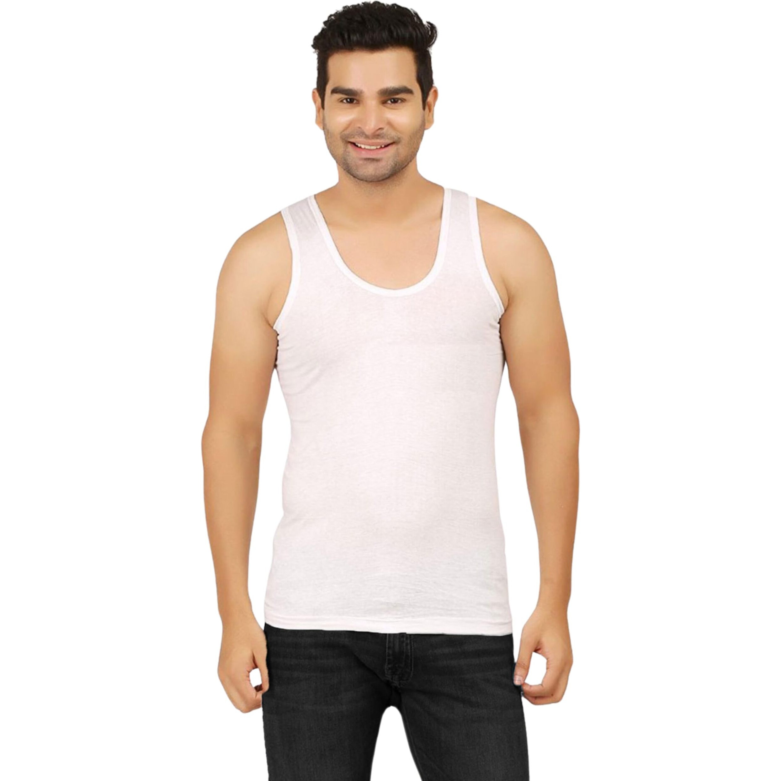 Prakasam Cotton ( Jpr Men's Cotton Sleeveless Vest, White, Pack Of 5, Round Neck, Undershirt/White Vest For Mens (M-85Cm Pack Of-5-White)
