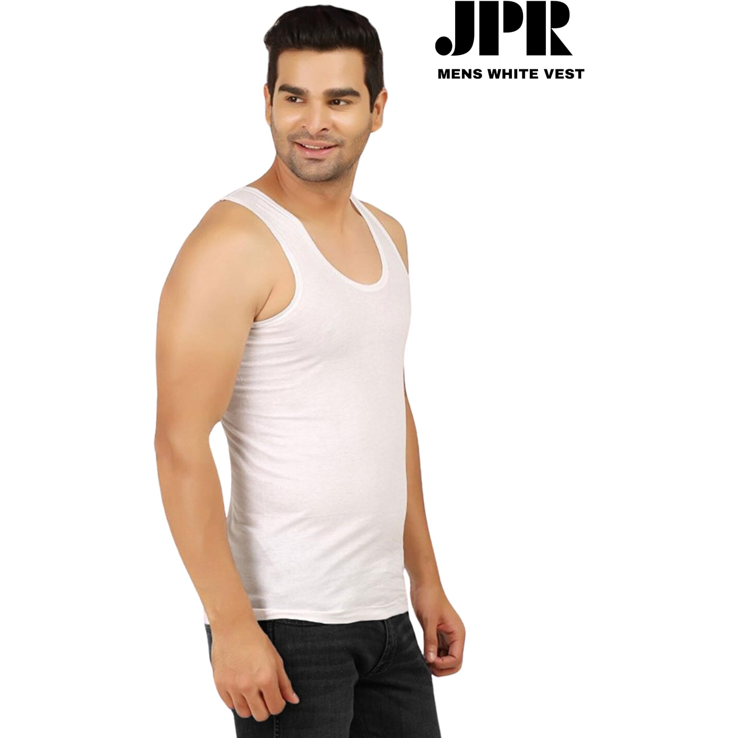 Prakasam Cotton ( Jpr Men's Cotton Sleeveless Vest, White, Pack Of 5, Round Neck, Undershirt/White Vest For Mens (M-85Cm Pack Of-5-White)