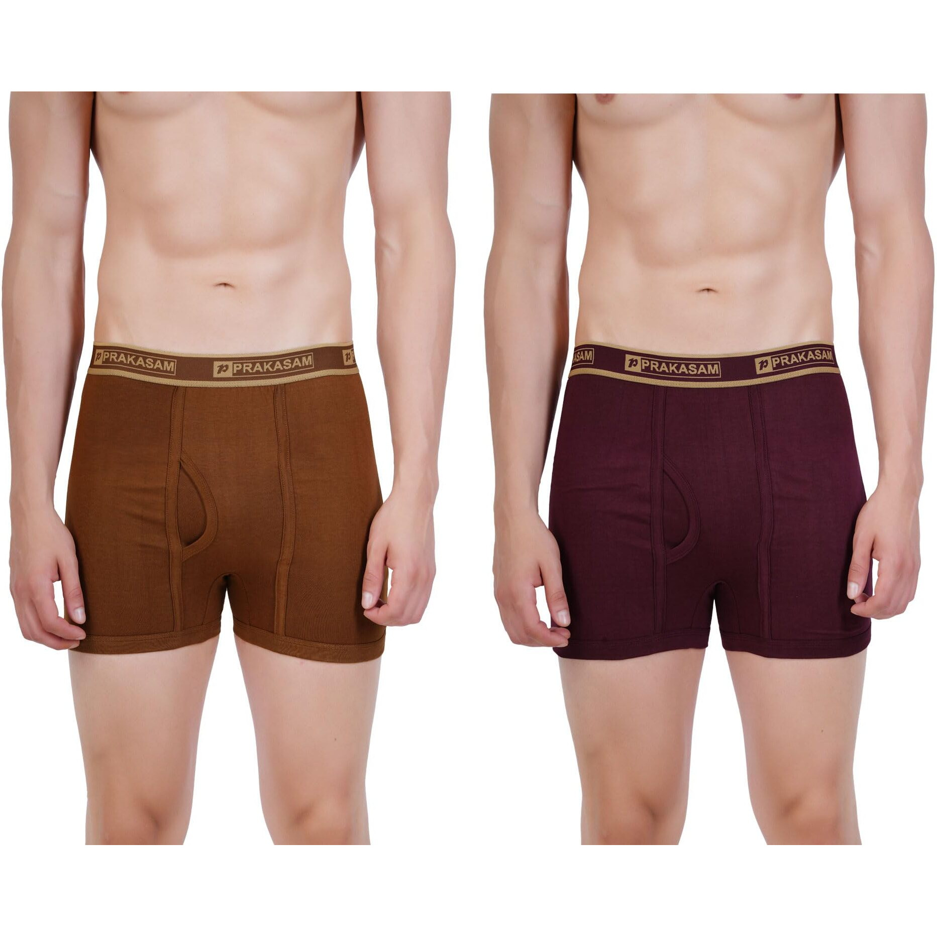 Prakasam Cotton -Marlow Mens 100% Pure Combed Cotton Outer Elastic Plain Trunks (Pack Of 2)