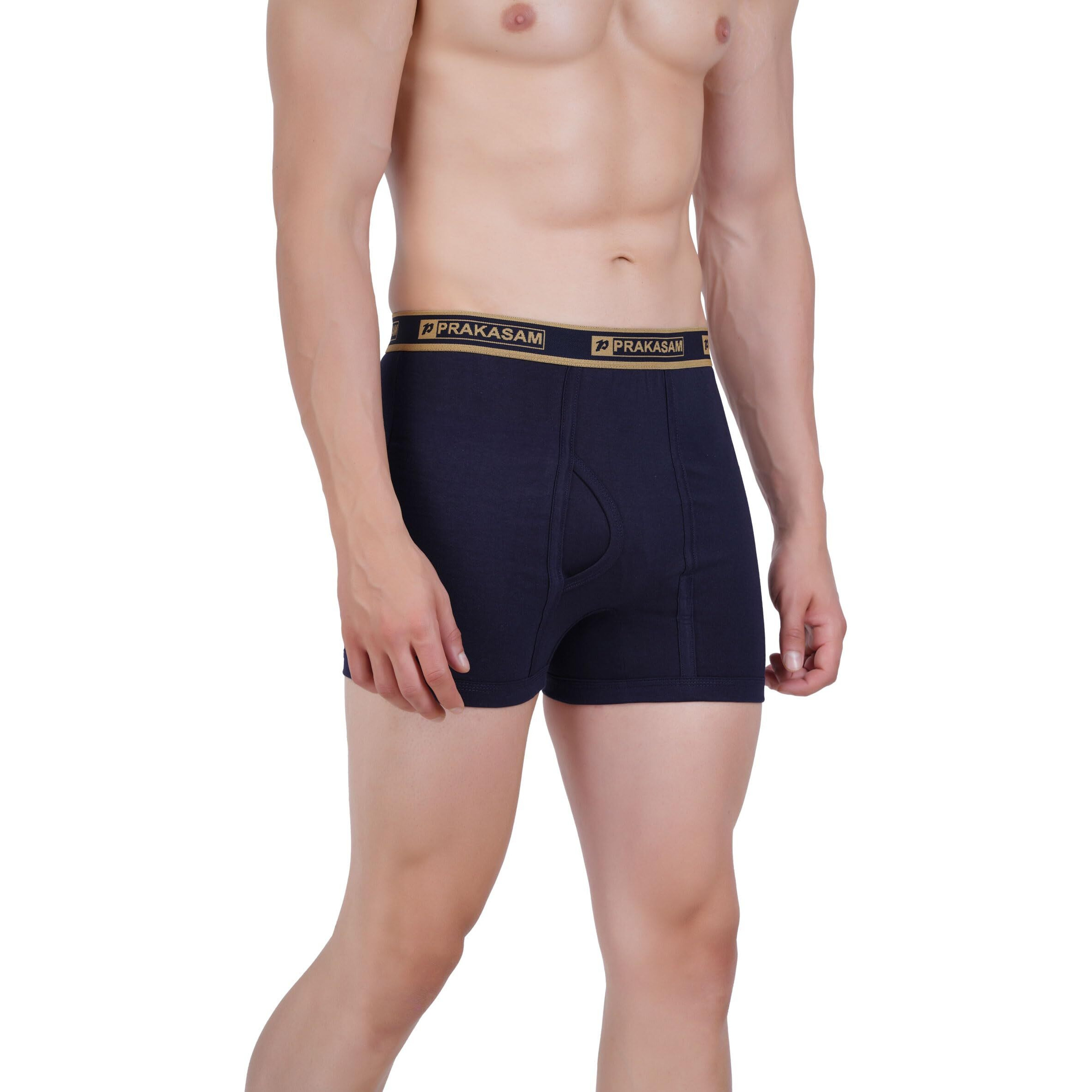 Prakasam Cotton -Marlow Mens 100% Pure Combed Cotton Outer Elastic Plain Trunks (Pack Of 2) Gold, Navy