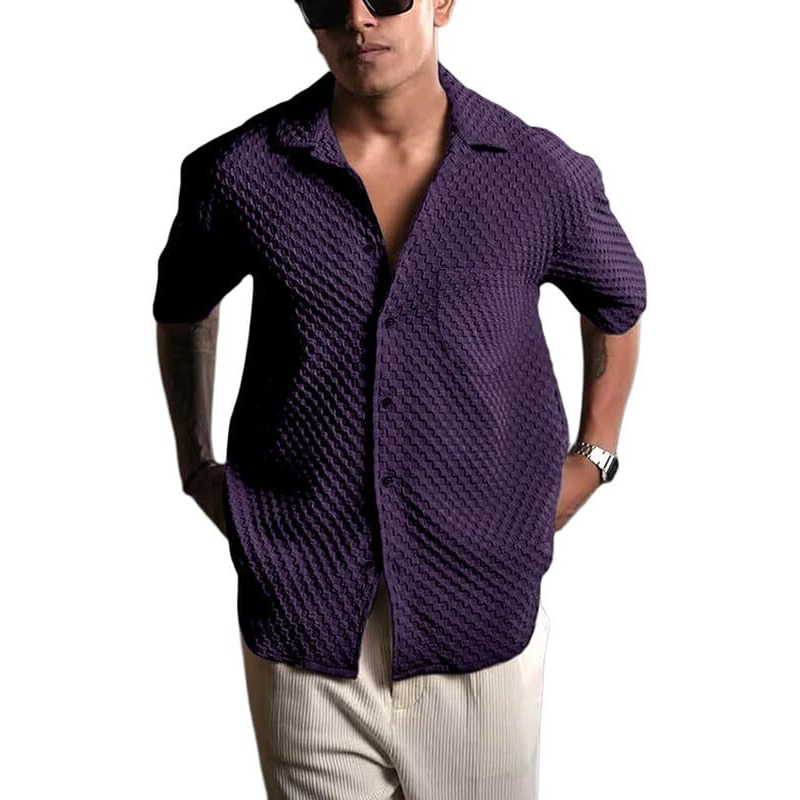 Pinkmint Bubble Textured Shirt For Men Ll Half Sleeve Stylish Button Down Shirt's Ll Men's Pocket Shirt (Pack Of 1) Wine