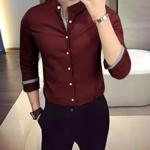 Pinkmint Casual Cotton Long Sleeve Shirt For Men Formal Wear Regular Wear