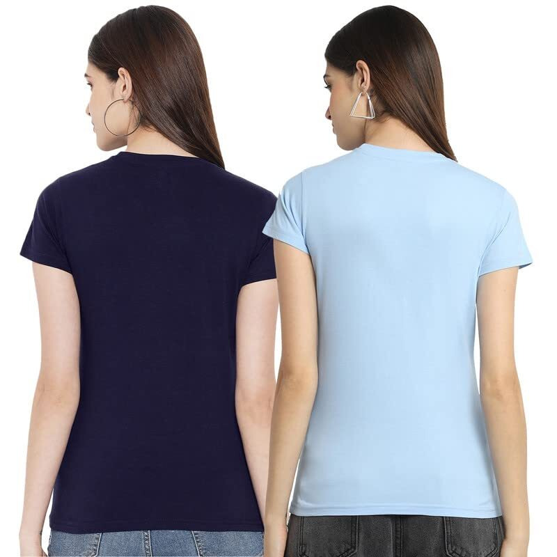 Preneum Women's Letter Print Regular T-Shirt (Pre-20-41_Dark Blue L)