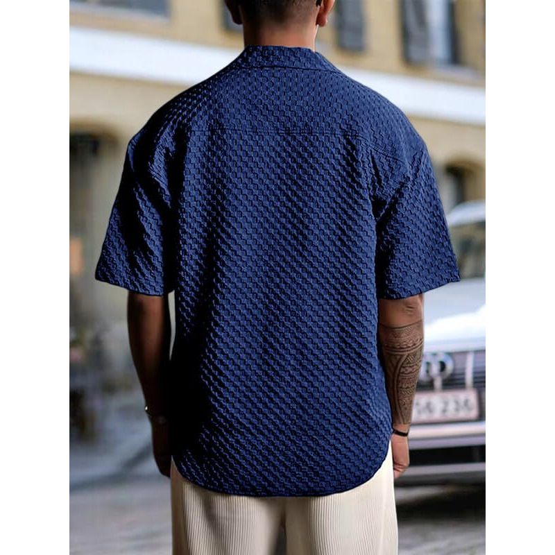 Pinkmint Bubble Textured Shirt For Men Ll Half Sleeve Stylish Button Down Shirt's Ll Men's Pocket Shirt (Pack Of 1) Navy Blue